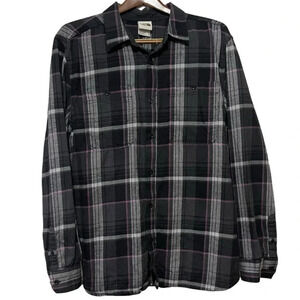 The North Face Flannel Mens Large Plaid Black Purple Button Shirt Outdoor Hiking